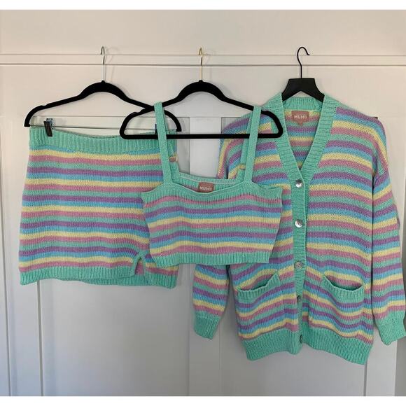 Show Me Your Mumu 3 Piece Nineties Knit Set in Pastel Dream Size M/L Striped - Picture 2 of 15